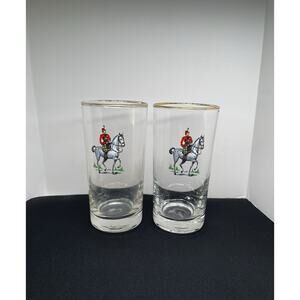 Vintage 1953 Libbey Cavalry Scottish Highlander Pilsner Glasses Gold Trim Set 2